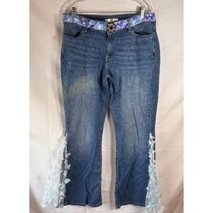 Upcycled Levi 529 Curvy Flare Jeans Womens Size 16M Butterfly Embellishment Boho